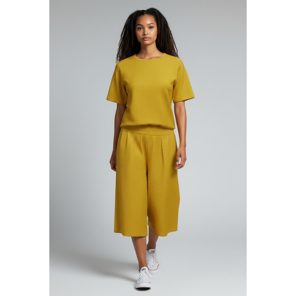 Koolers by Rainbow 2 Piece Set Womens M Yellow Excellent Vintage Knit Culottes